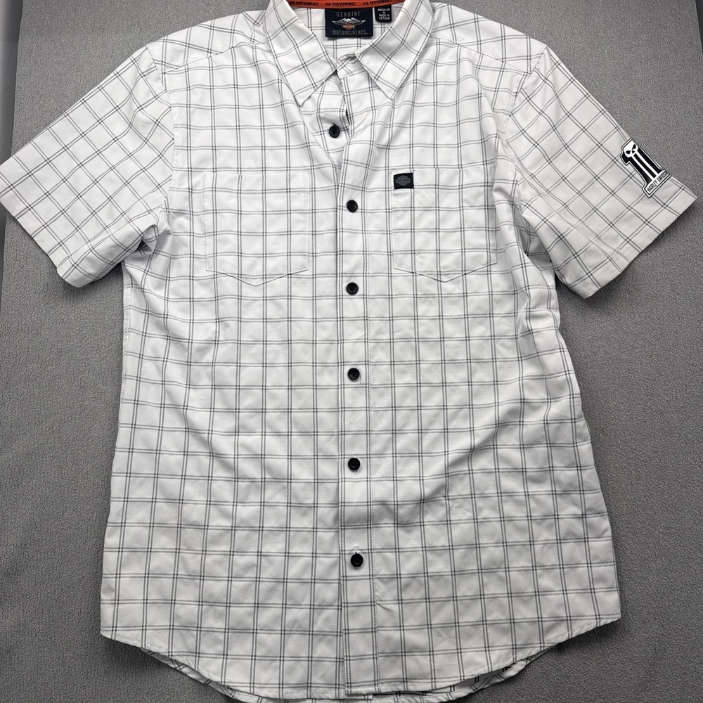 Harley Davidson H-D Performance Shirt White Plaid Mens Med Biker Windowpane